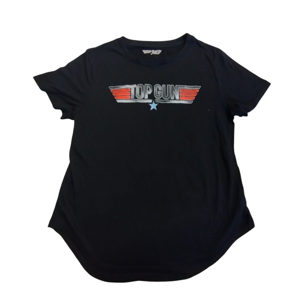 EUC Top Gun Black Graphic Tee with Red And Silver Accent